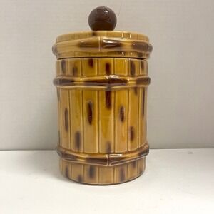 Vintage McCoy Bamboo Barrel Cookie Jar 1970's Excellent Condition 209-L